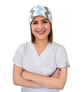 Unisex Zigzag Desenli Doktor Hemşire Hastane Medikal Aşçı Cerrahi Saç Bonesi (Beyaz-Mavi)