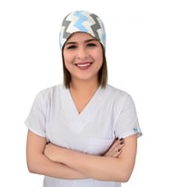 Unisex Zigzag Desenli Doktor Hemşire Hastane Medikal Aşçı Cerrahi Saç Bonesi (Beyaz-Mavi)