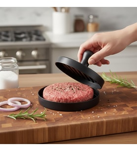 Yapışmaz Büyük Boy Hamburger Köfte Kalıbı - Paslanmaz Çelik Karbon Kaplama Premium Burger Presi Mükemmel Şekilli Köfte Makinesi