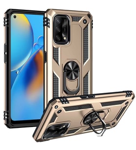Oppo A74 4G Kılıf Metal For Car Yüzüklü Standlı Military Ring Serisi (Altın)