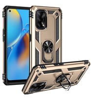 Oppo A74 4G Kılıf Metal For Car Yüzüklü Standlı Military Ring Serisi (Altın)