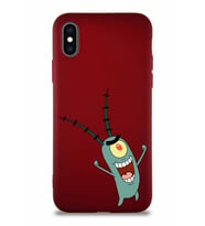 Apple iPhone XS Soft Premier Kapak Plankton Tasarımlı Silikon Kılıf - Mürdüm (Şeffaf)