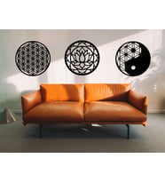 LOTUS YAŞAM ÇİÇEĞİ YİNG YANG AHŞAP MDF DUVAR DEKORU TABLO SET (Siyah)
