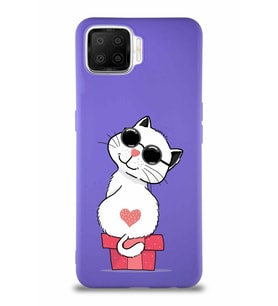 Oppo A73 Soft Premier Kapak Coolcat Tasarımlı Silikon Kılıf - Mor (Şeffaf)