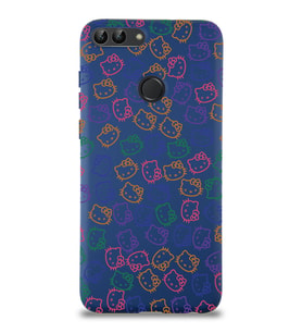 Huawei P Smart Uyumlu Lansman Kılıf Hello Kitty Tasarımlı İçi Kadife Kapak-Lacivert (Şeffaf)