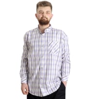 Mode XL Büyük Beden Erkek Gömlek Ekose Uzun Kollu 23300 Karamel
