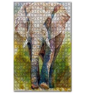 Cakapuzzle Kahverengi Fil Suluboya Çizim Puzzle Yapboz MDF (Ahşap) (120 Parça)