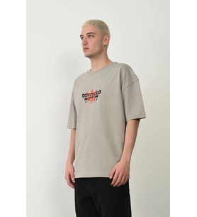Erkek Baskılı T-Shirt Kısa Kol Bisiklet Yaka Rahat Kalıp Tişört - Boyalı Gri