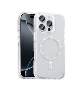 Apple iPhone 16 Pro Max Uyumlu Kılıf Taşlı Tasarım M-safe Şarj Özellikli Zore Koment Silikon Kapak (Gümüş)