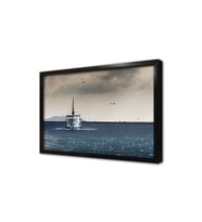 Deniz ve Vapur Çerçeveli Cam Tablo