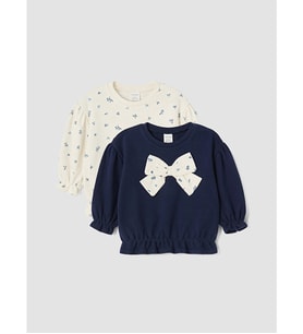 LCW baby Lacivert Bisiklet Yaka Fiyonklu Kız Bebek 2'li Sweatshirt