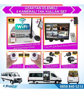 Uzaktan Izlemeli 4 Kameralı Wifi 320 Gb Harddisk 7 Inç Ekranlı Araç Kamera Seti