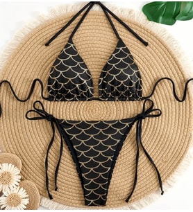 AMOR FACE ÖZEL TASARIM BALIK PULU GOLD VARAK BASKILI BRAZİLİAN BEACH CLUB LUXURY KADIN BİKİNİ TAKIMI