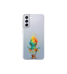 Samsung Galaxy S21 Plus ile uyumlu Splash ahtapot tasarımlı şeffaf silikon kılıf