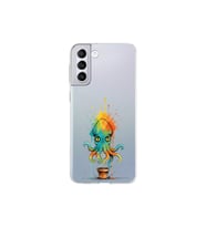 Samsung Galaxy S21 Plus ile uyumlu Splash ahtapot tasarımlı şeffaf silikon kılıf