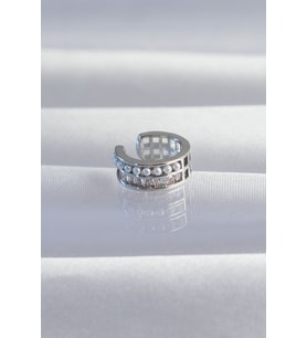 Pirinç Gümüş Renk İncili Baget Taşlı Earcuff Küpe - TJ-BKP9338
