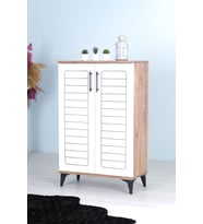 Luna 2 Kapaklı 4 Bölmeli Modern Ayakkabılık Beyaz / Çam Desenli 70x108x35 Cm
