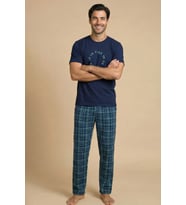 Mirano 8104 Penye Çizgili Pijamalı Erkek Yazlık Kısa Kollu Cepli Pijama Takımı