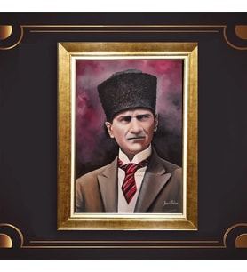 Altın Varaklı Çerçeveli Paspartulu Atatürk Tablo z4861 (Gold)