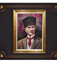 Altın Varaklı Çerçeveli Paspartulu Atatürk Tablo z4861 (Gold)