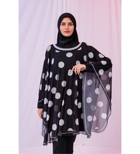 Kısa Kimono Pareo - Tesettür Pareo - Puantiyeli Siyah 180x135 Cm