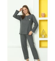Füme Bayan Fitilli Dışı Tüylü Pijama Takımı 034UK