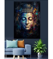 Rengarenk Boyanmış Mistik Buddha Yüzü Dekoratif Kanvas - Mdf Ahşap Tablo