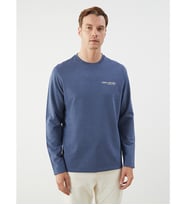 LCW ECO Mavi Bisiklet Yaka Uzun Kollu Baskılı Erkek Sweatshirt