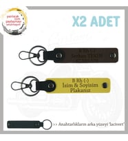 Motorcu Dostlara, İsim Plaka ve B Rh (-) Kan Grubu Yazılı Hediyelik x2 Anahtarlık, Sarı-K Kahve-Laci (Çok Renkli)