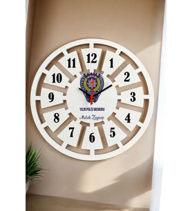 Yılın Polis Memuru Duvar Saati 40cm (Beyaz)