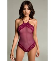 Kadın Bordo Dantel İşlemeli Şık Bodysuit