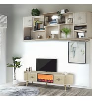 Maya Şömineli Tv Sehpası Cappuccino Gümüş Mebran Kapaklı 2 Kapaklı 180x40x50 Cm