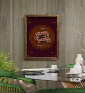 BK Gift Cafe & Bar & Restaurant Konseptli Doğal Masif Ahşap Çerçeveli Tablo-53