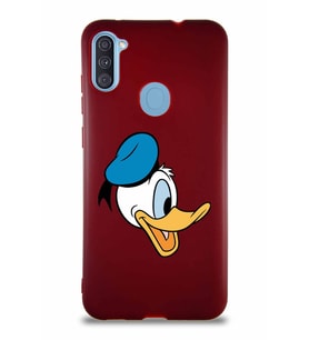 Samsung Galaxy A11 Soft Premier Kapak Donald Duck-F Tasarımlı Silikon Kılıf - Mürdüm (Şeffaf)