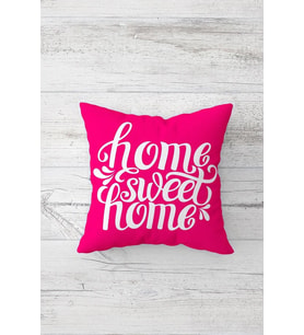 Fuşya Home Sweet Home Çift Tarafı Baskılı Gizli Fermuarlı Yastık Kılıfı Kırlent Koltuk Yastık Kılıfı (Çok Renkli)