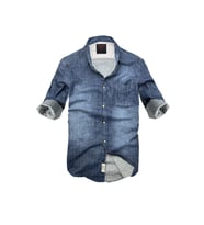 Slim Fit Saf Pamuk Denim Kumaş Kot Gömlek--laci Çizki Eskitme-