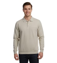 Erkek Büyük Beden Polo Yaka Cepli Selanik Sweatshirt BGL-ST04978 (Taş)