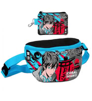 Coral High Erkek Çocuk Siyah Mavi Anime Desenli Bel Çantası ve Bozuk Para Cüzdanı Set
