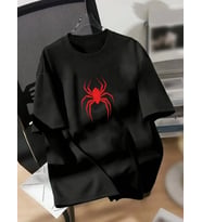Baskılı Oversize Bisiklet Yaka T-shirt - Siyah