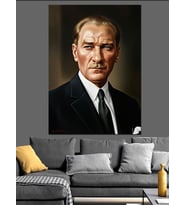 Mustafa Kemal Atatürk Portresi Dekoratif Kanvas - Mdf Ahşap Tablo