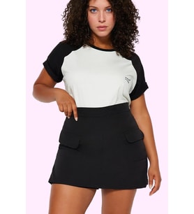 Kadın Büyük Beden Mini Etek Düz Günlük Casual Tarz Modern Tasarım Yaz Aylarının Vazgeçilmezi (Siyah)