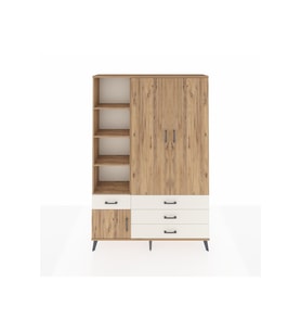 Arges Dolap 5 Raflı 4 Çekmeceli Tek Askılı 132x30x195 Çam-Çam/Aytaşı