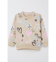 Breeze Kız Çocuk Sweatshirt Sevgi Temalı Desenli 3-8 Yaş, Bej