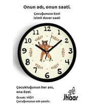 İsme Özel Gözlüklü Kaykaylı Ayı Çocuk Odası Duvar Saati Orta Boy 30 cm Siyah Camlı Sessiz