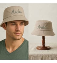 BK Gift Kişiye Özel İsim Nakışlı Unisex Bucket Şapka Kahverengi Pamuk Gabardin Kumaş Yazlık Şapka