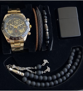 Modaya Uygun Modern Erkeklere Özel Tasarlandı: İki Adet Bileklik, Zippo Tip Çakmak, Tespih ve Premium Sportif ve Şık Rolex Model Erkek Kol Saati Seti Erkek Arkadaşa Kardeşe Kuzene Babaya Özel Doğum Günü Hediyesi