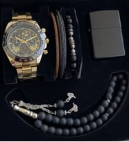 Modaya Uygun Modern Erkeklere Özel Tasarlandı: İki Adet Bileklik, Zippo Tip Çakmak, Tespih ve Premium Sportif ve Şık Rolex Model Erkek Kol Saati Seti Erkek Arkadaşa Kardeşe Kuzene Babaya Özel Doğum Günü Hediyesi