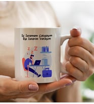 BK Gift İç Istemem Çalışayım Ep isterim Yatayım Beyaz Kupa Bardak, Arkadaşa Hediye, İş Hediyesi