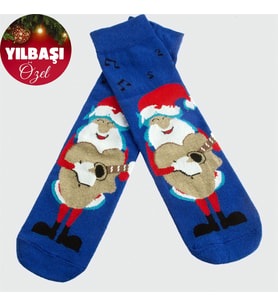 Noel Baba Yılbaşı Penye Çorap (Mavi)