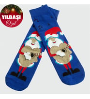 Noel Baba Yılbaşı Penye Çorap (Mavi)